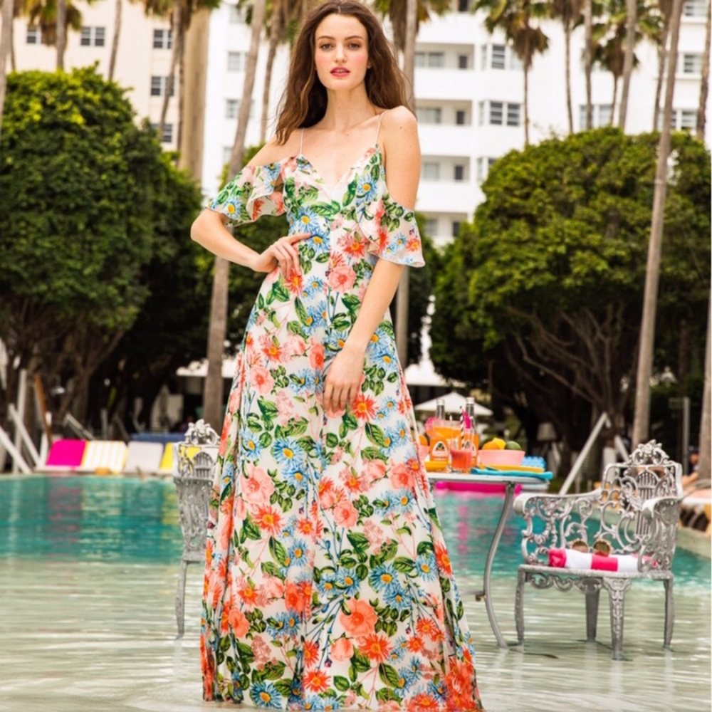 Alice + Olivia Alves Cold Shoulder Maxi Dress